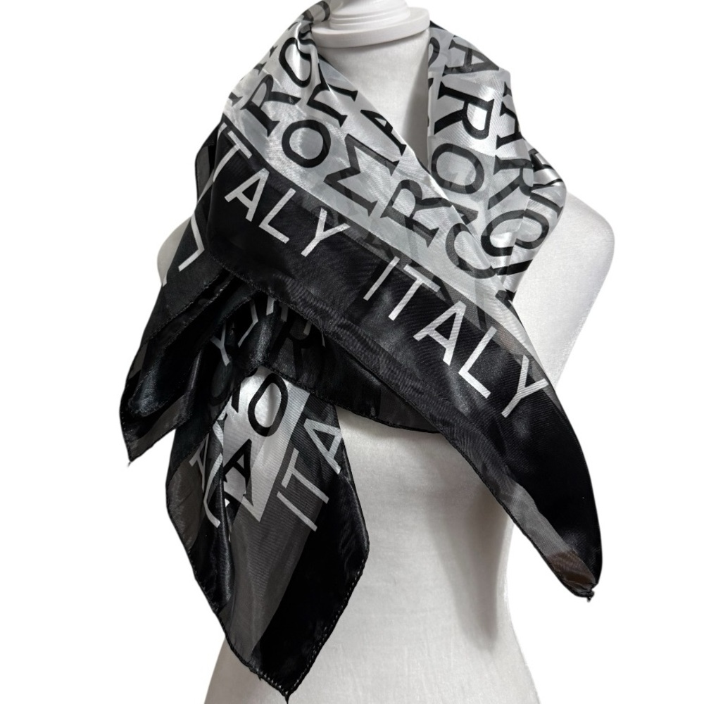 Vintage Black and White Roma Italy Scarf Women’s Square Striped Versatile